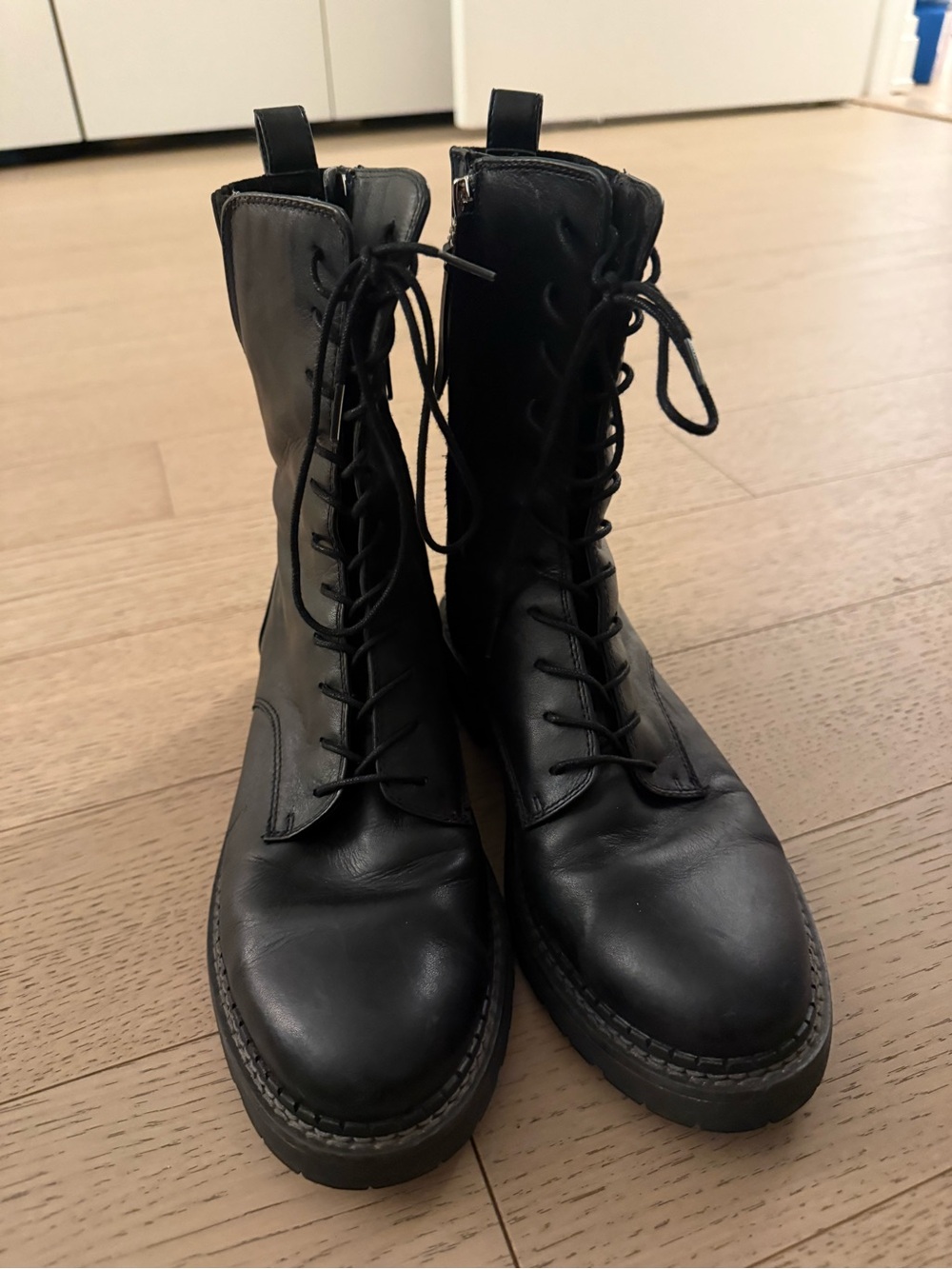 Sam Edelman Black Leather Lace-Up Combat Boots